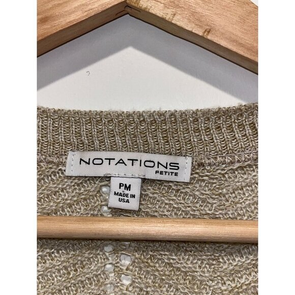 Notations Petite Womens Open Front Beige Knit Cardigan Sweater PM Made In USA - Picture 4 of 10